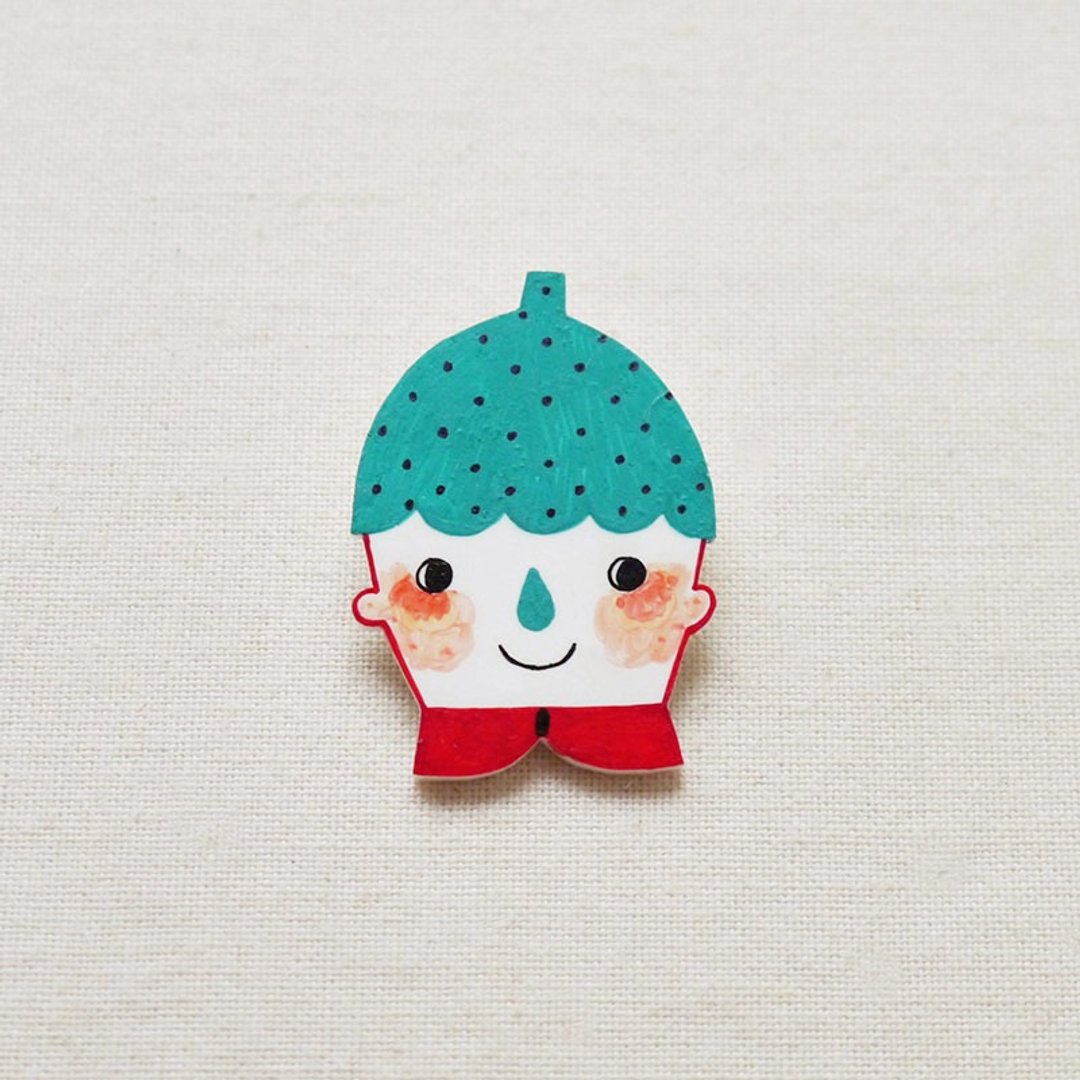Cameron The Strawberry Kid / 草莓小子卡梅伦 / 手工制作热缩片 / 胸针磁铁 - 胸针 - 塑料 绿色