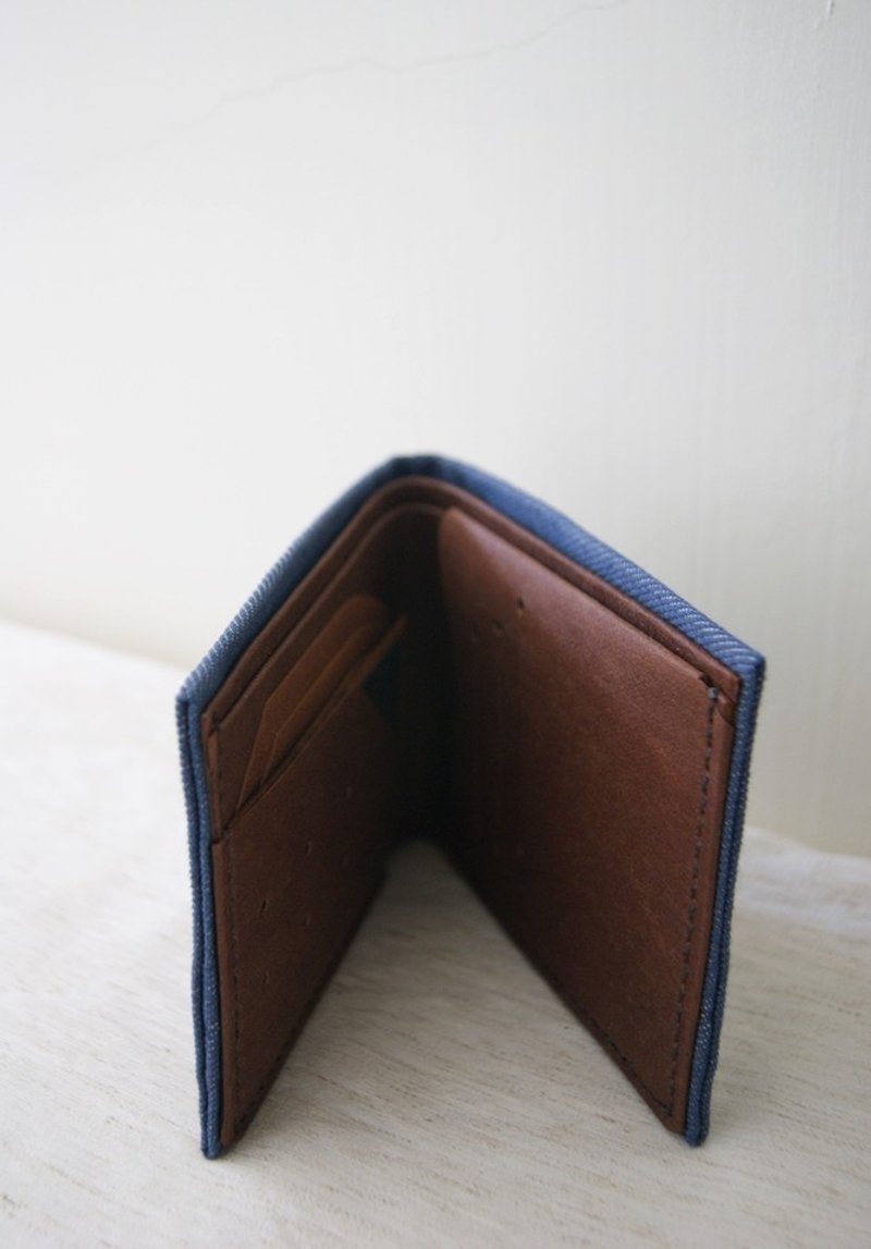 - 水洗皮纸短夹 /蓝-赭棕 - 皮夹/钱包 - 纸 