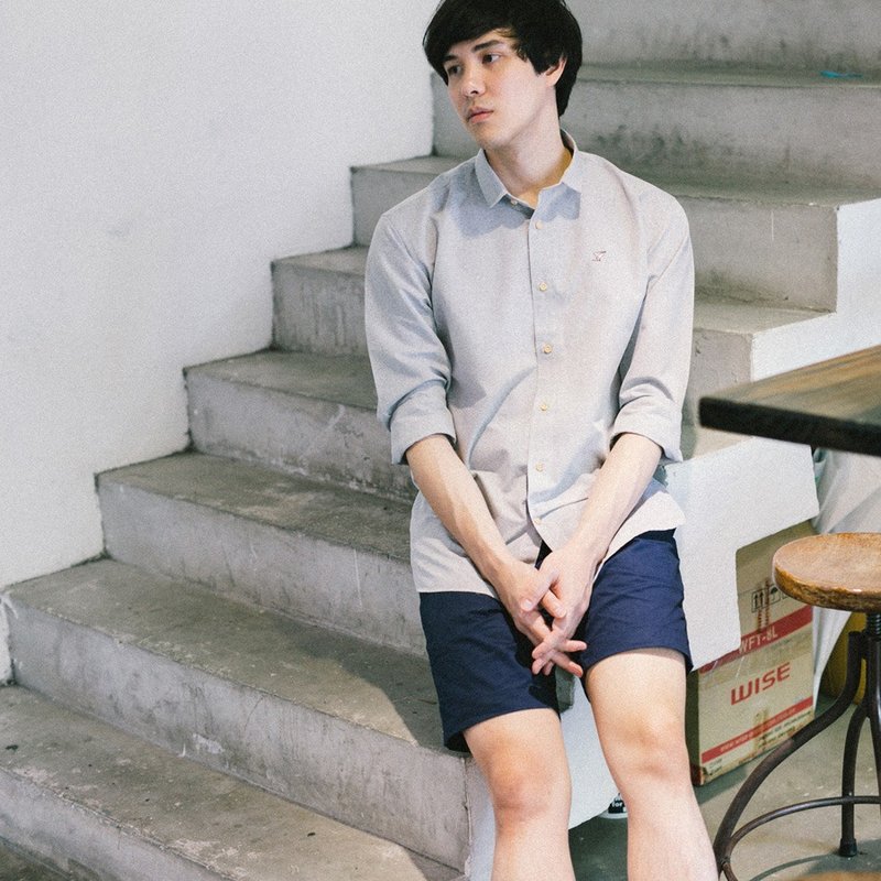 Men shirt: Straight-Small collar - 男装衬衫 - 棉．麻 灰色