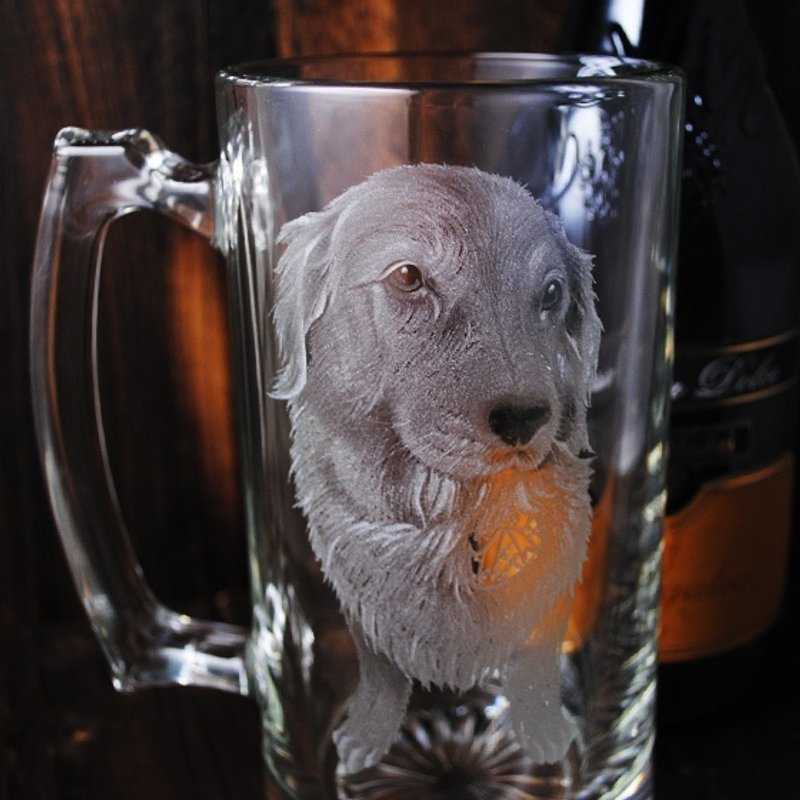 740cc【订做宠物】(写实版) 宠物狗狗啤酒杯雕刻黄金猎犬定制化 - 酒杯/酒器 - 玻璃 