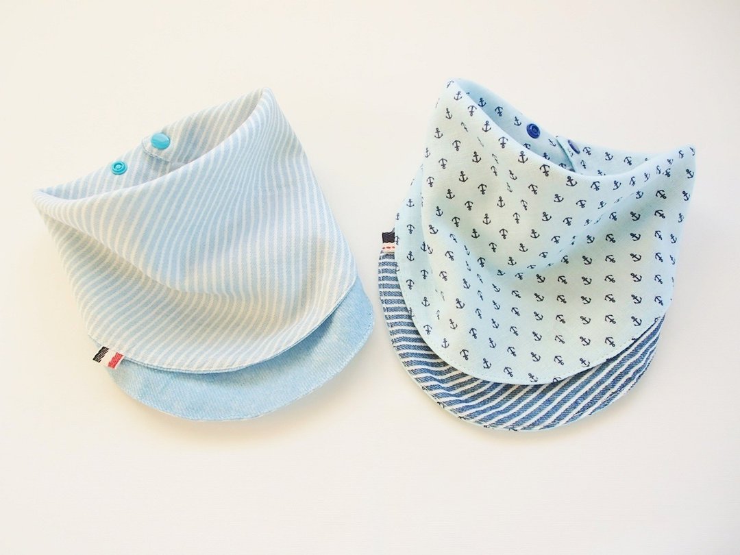 Baby Bib, Set of 2, Reversible Baby Infinity Scarf Bib Baby Bandana Bib, Anchor - 围嘴/口水巾 - 棉 蓝色