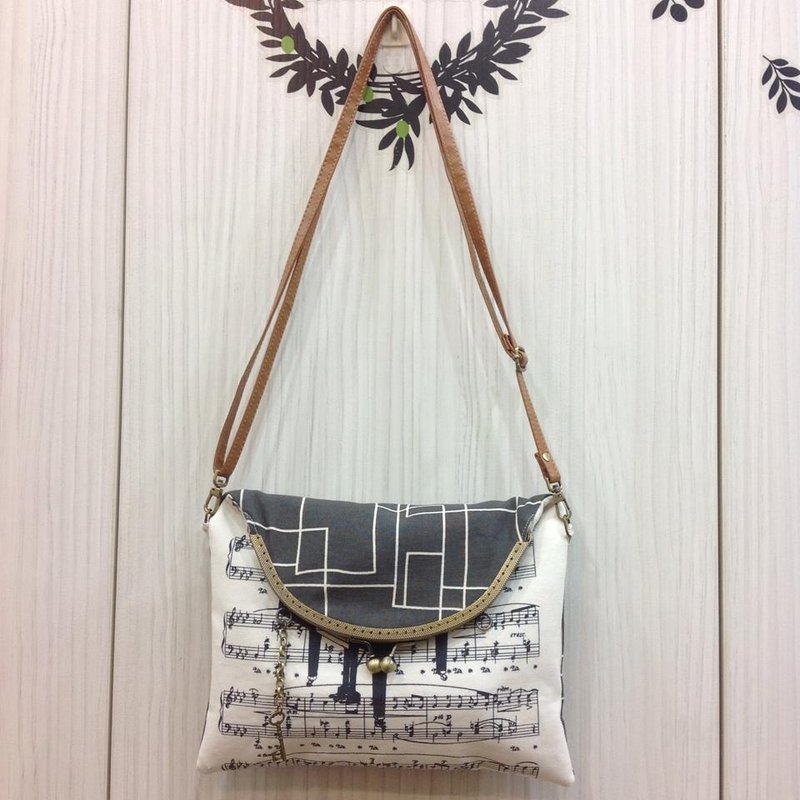 【音乐映像】百变口金包成品1+仿皮革背带 - 侧背包/斜挎包 - 棉．麻 白色