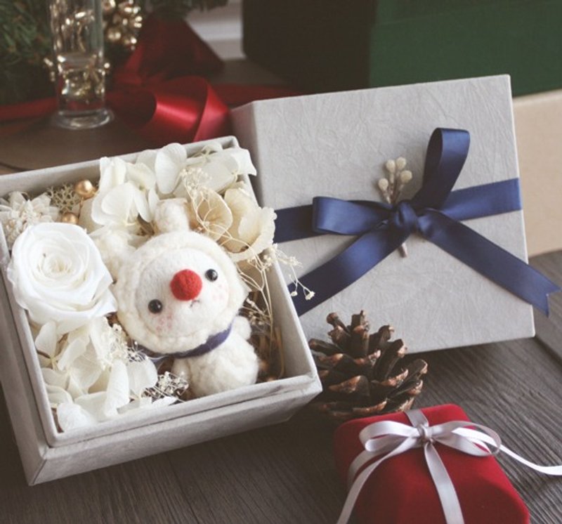 圣诞森林童话可爱动物【雪绒花-永生花】高级精美礼盒 - 玩偶/公仔 - 羊毛 白色