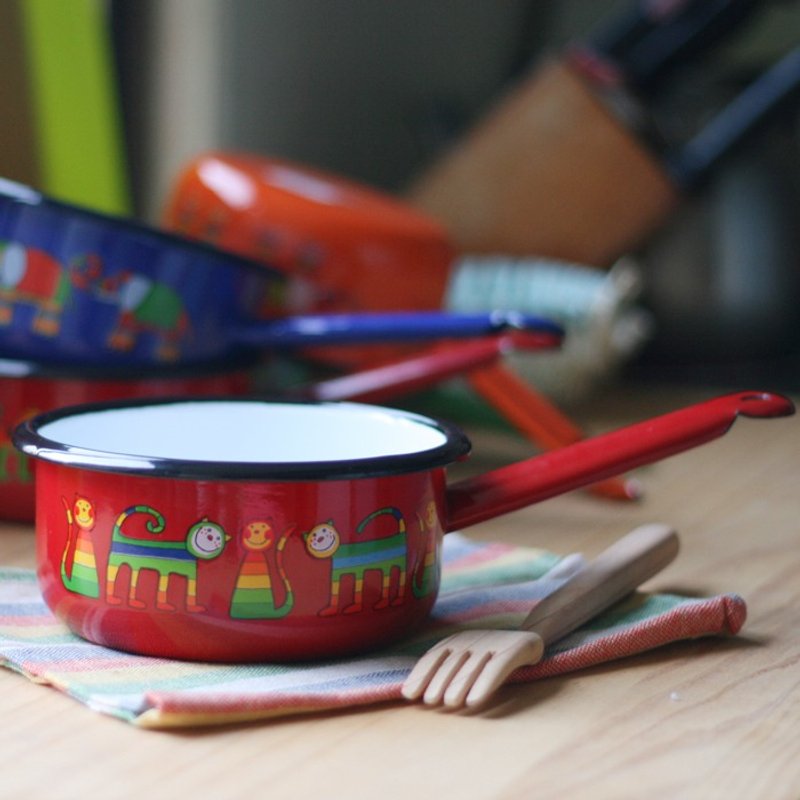 Smaltum布拉格 珐琅片手锅_害羞喵咪_茄红〈FDN000077〉 - 厨房用具 - 珐琅 红色