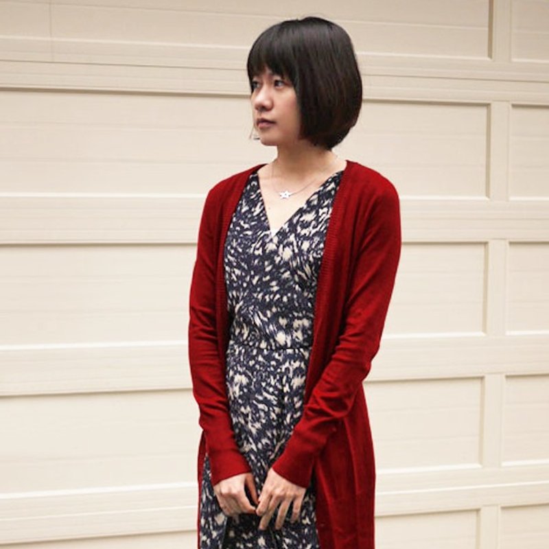 Georgia Tsao //深红色长版针织外套 - 女装休闲/机能外套 - 其他材质 红色