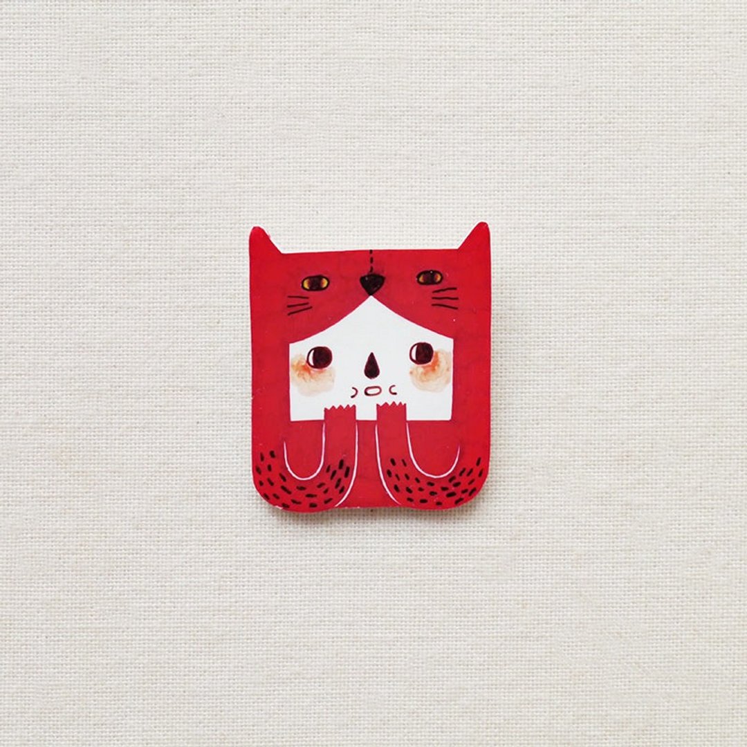 Veela The Big Red Cat / 喜欢冒险的红猫迷拉 / 手工制作热缩片 / 胸针磁铁 - 胸针 - 塑料 红色