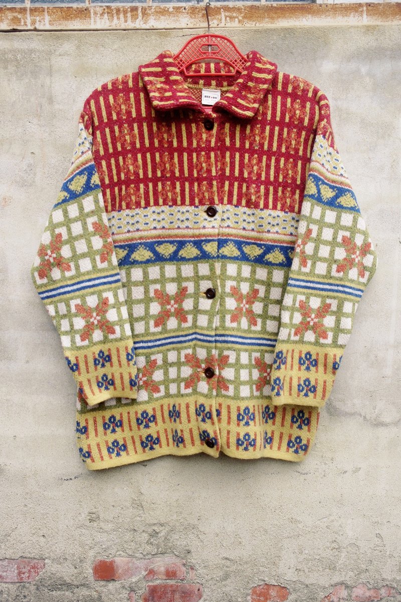 格子花地毯毛衣外套 -脱臼古着- - 男装针织衫/毛衣 - 其他材质 橘色