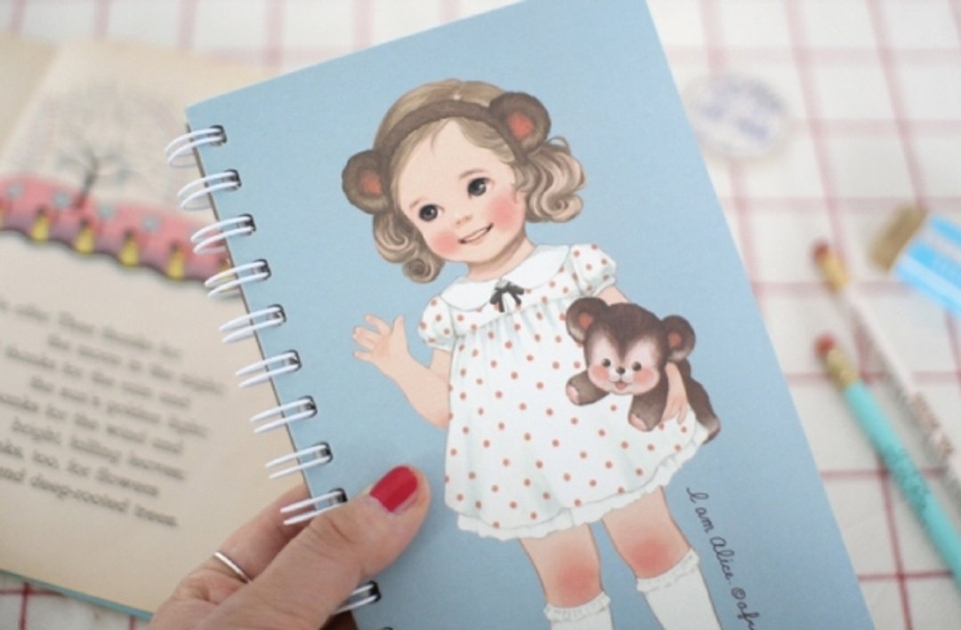 韩国【Afrocat】paper doll mate spring note〈Alice〉复古娃娃 笔记 万用 记事 手帐 - 其他书写用品 - 纸 蓝色