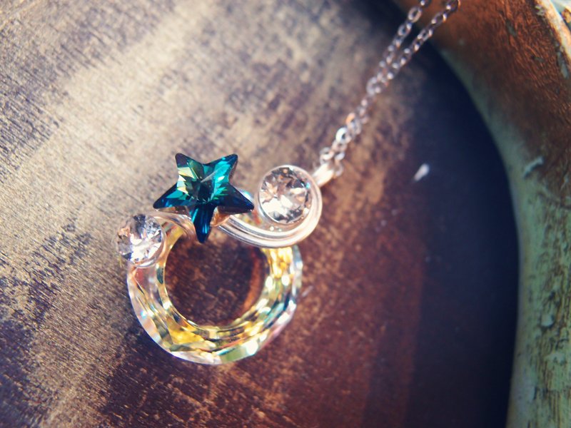 《DODOWU手作轻珠宝》【艺术水晶独家设计款※星轨】抗过敏不退色钛钢链 - 项链 - 纸 蓝色