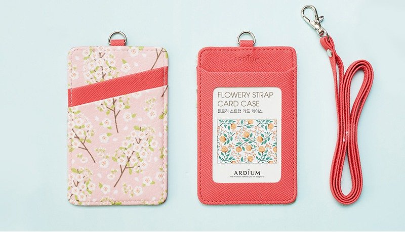 ARDIUM 花漾卡夹 \ 证件夹(附皮绳) - 粉嫩樱花 - 证件套/卡套 - 真皮 粉红色
