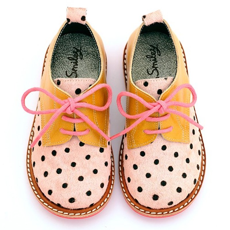 Beven Smiley。真皮儿童德比鞋(马毛款-黄色+粉红色)波尔卡圆点 - 童装鞋 - 真皮 黄色
