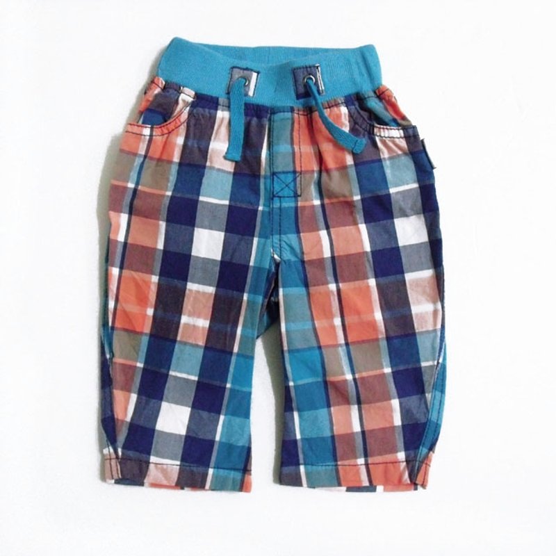 andywawa小型男蓝橘格纹九分裤 - 其他 - 棉．麻 