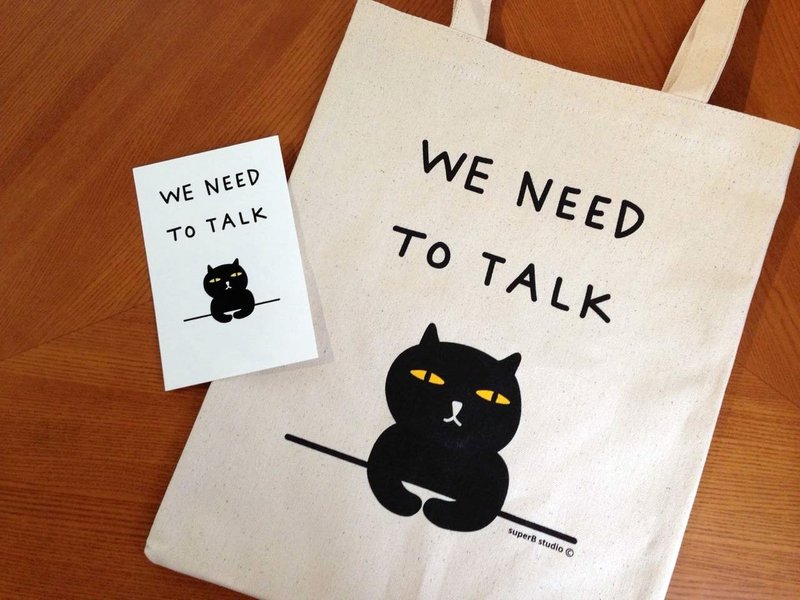 ↀᆺↀ✦ 坏上加坏组合 - 坏猫咪明信片 + 帆布袋 - 侧背包/斜挎包 - 其他材质 黑色