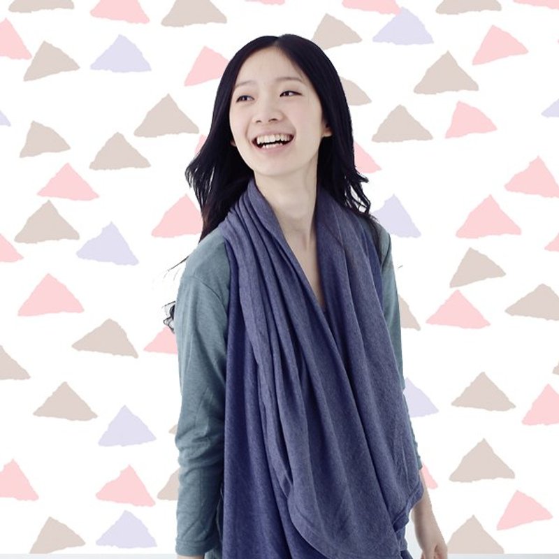 撞色斗篷多穿式洋装 蓝色斗篷（围巾）+绿色洋装 - 洋装/连衣裙 - 其他材质 