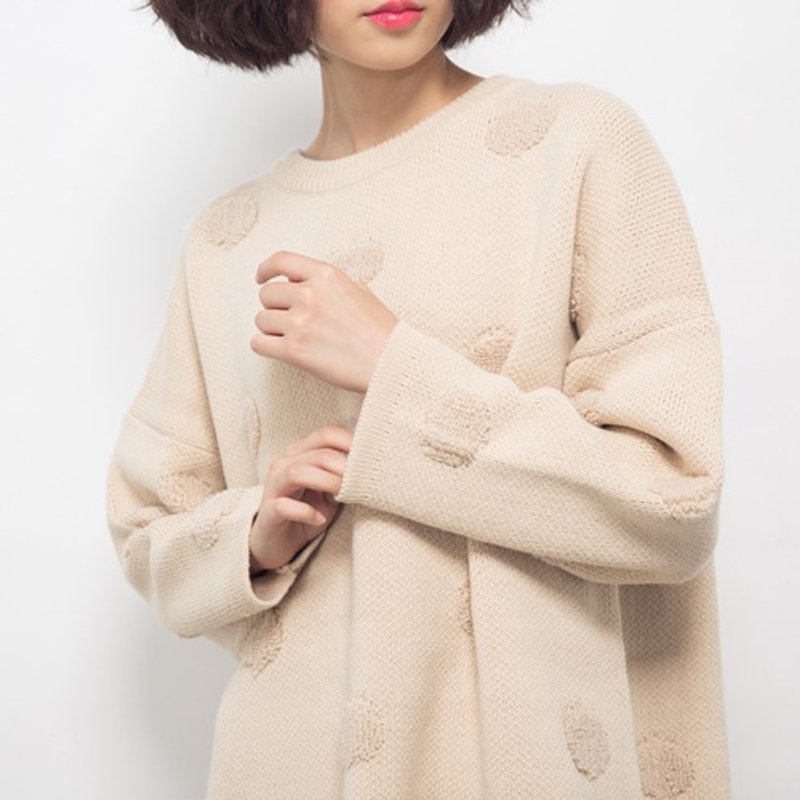 米色旋动圆舞曲波点针织洋装 - 女装针织衫/毛衣 - 纸 白色