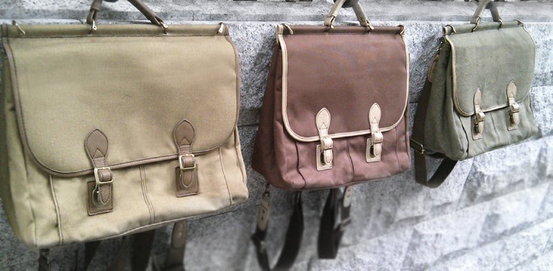 后背侧背两用英伦风方包 - 侧背包/斜挎包 - 真皮 咖啡色