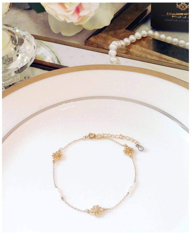 Minertés+古典金镶花·珍珠·锆石·镀金色脚链+ - 脚链/脚环 - 铜/黄铜 金色