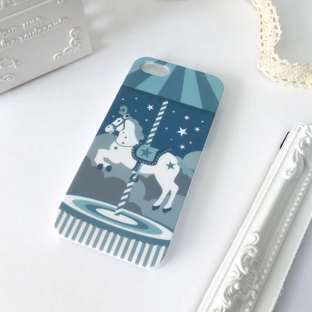 香港原创设计 蓝绿色旋转木马图案 iPhone X,  iPhone 8,  iPhone 8 Plus, iPhone 7, iPhone 7 Plus, iphone 6/6S , iphone 6/6S PLUS, Samsung Galaxy Note 7 透明手机壳 - 手机壳/手机套 - 塑料 蓝色