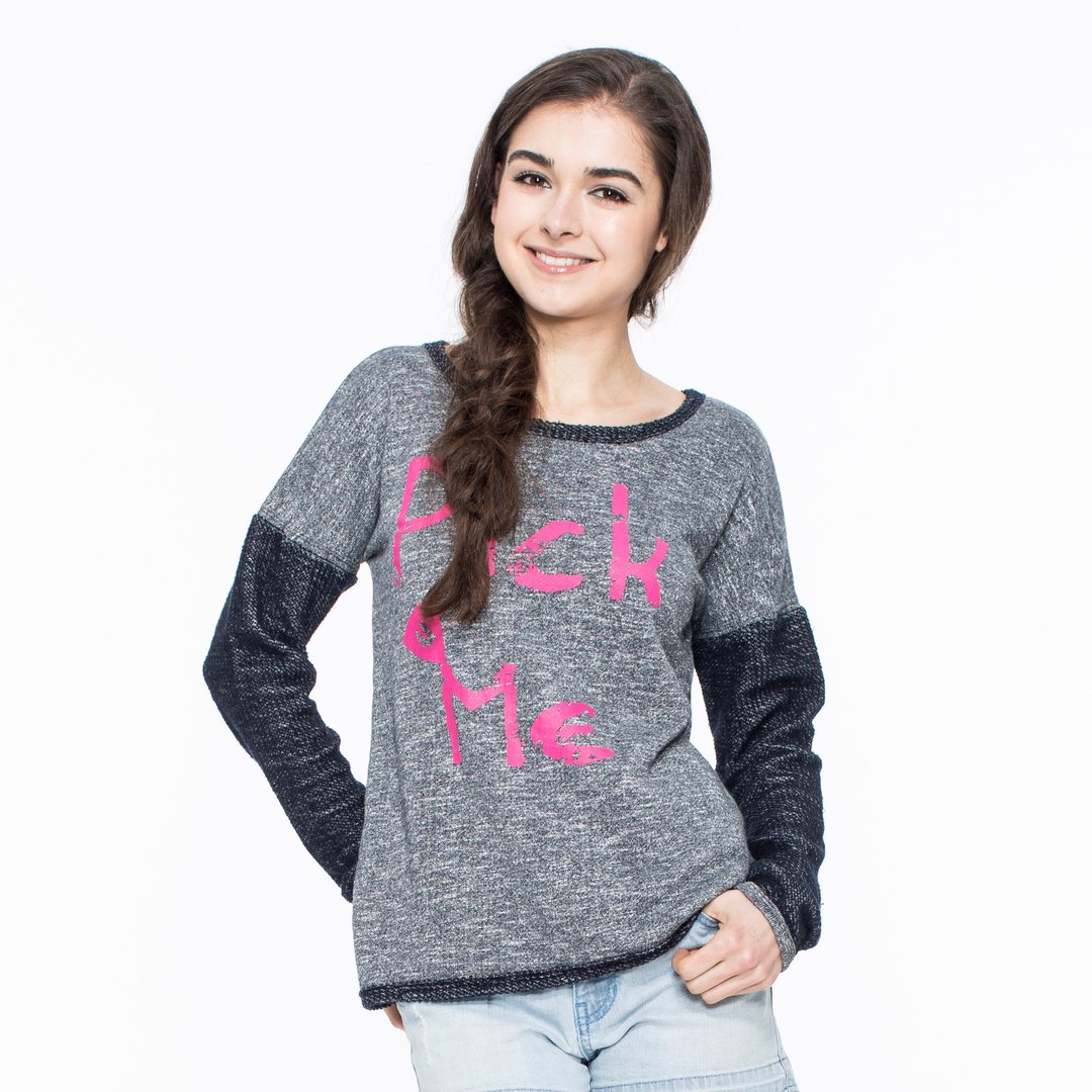 【DEF.IT】长袖拼接印花T(丈青) - pick me 2X032-53-F - 女装 T 恤 - 其他材质 白色