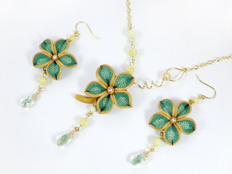 软陶金属线编项炼&耳环组 - 项链 - 宝石 