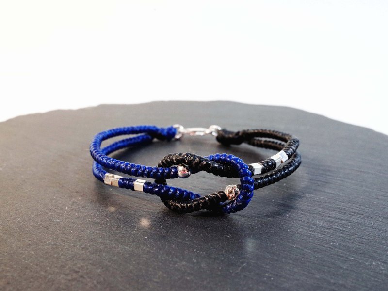 御守结绳 纯银蜡线编织手链(17色) - 手链/手环 - 蜡 黑色