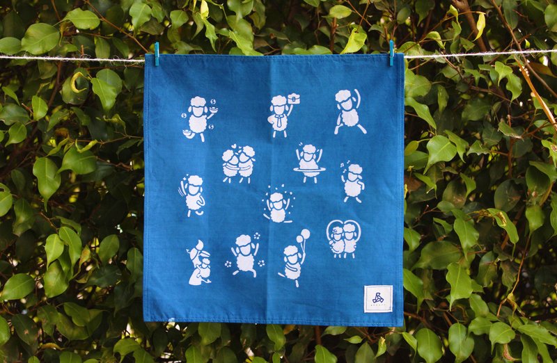 手作蓝染手帕 / 羊咩咩 - 其他 - 棉．麻 蓝色