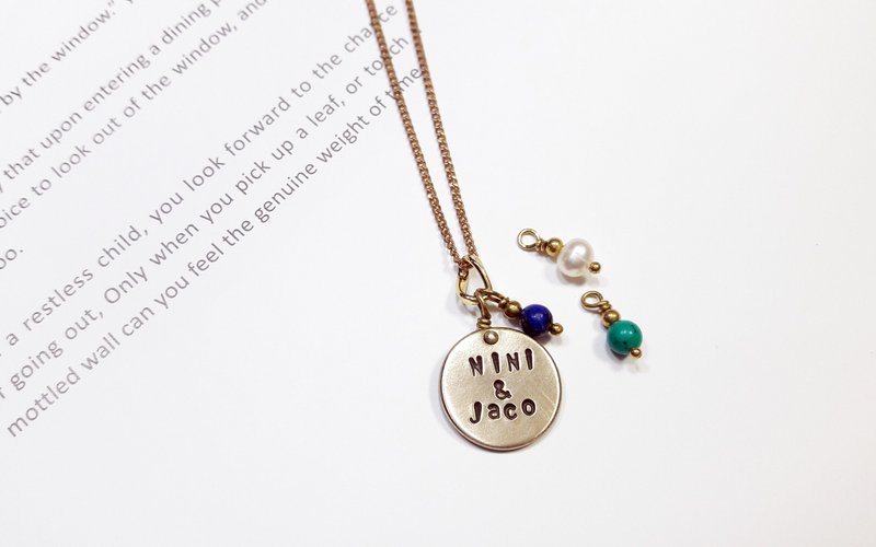 定制刻字黄铜项链【女款】(3选1 青金石、土耳其石、珍珠 - 项链 - 其他金属 