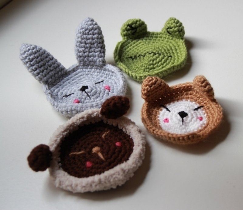 冏脸杯垫 毛线杯垫 动物杯垫 兔子 青蛙 小熊 羊 (单个售价) - 杯垫 - 其他材质 多色