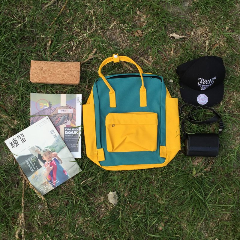 香瓜黄-旅人の后背包/手提包/撞色包/防水包 - 后背包/双肩包 - 防水材质 绿色