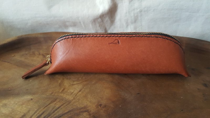 定制复古焦糖色纯牛皮笔盒(订做情人、生日送礼) - 铅笔盒/笔袋 - 真皮 橘色