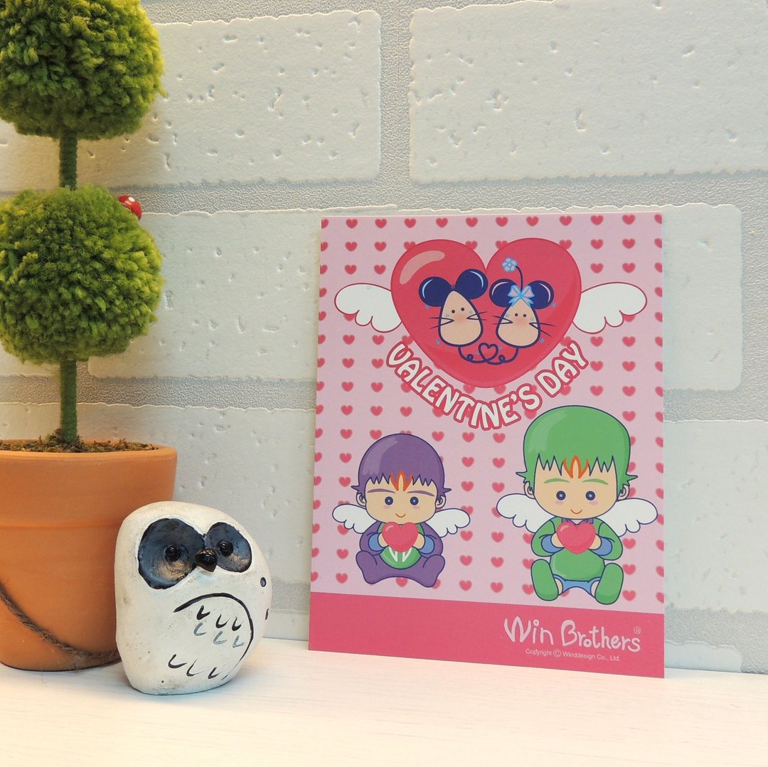 二允兄弟明信片（情人节）WinBrothers PosterCard-Valentine's Day - 卡片/明信片 - 纸 粉红色