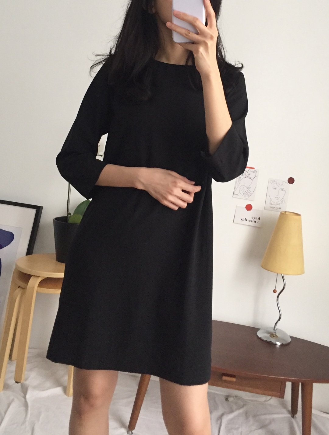 Cos Dress 黑色极简主义一字七分袖洋装 - 洋装/连衣裙 - 羊毛 黑色