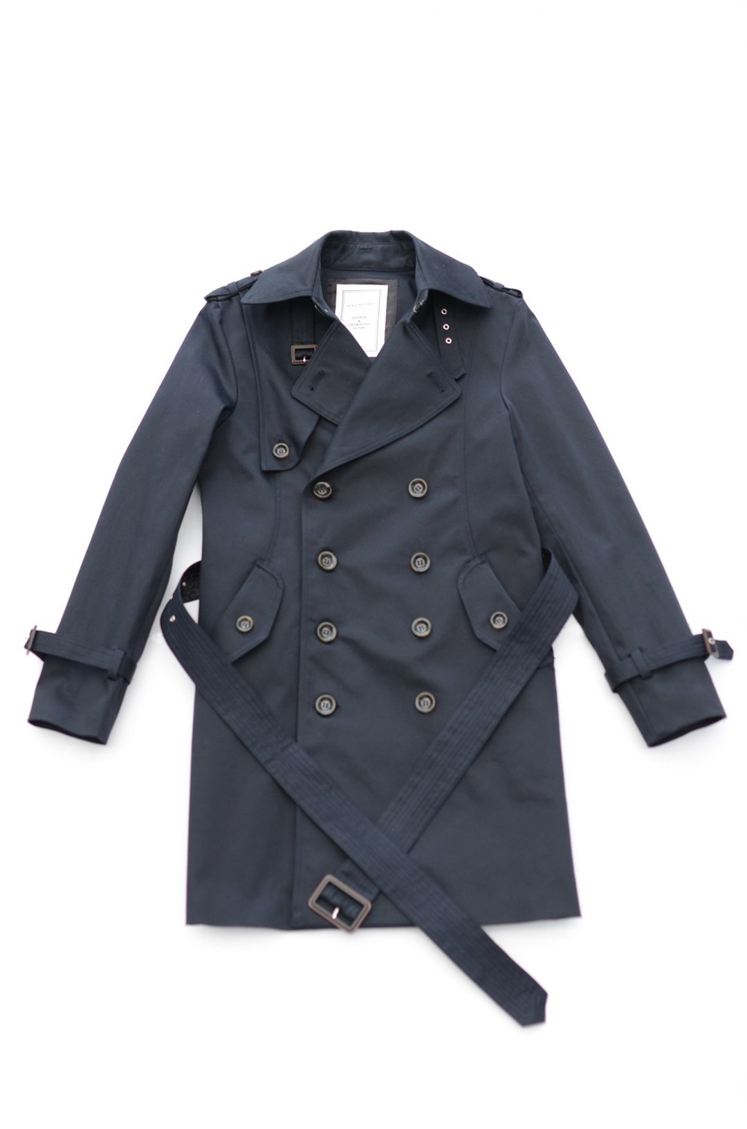 日本进口长版深蓝防风面料大衣 Trench Coat - 男装外套 - 棉 黑色