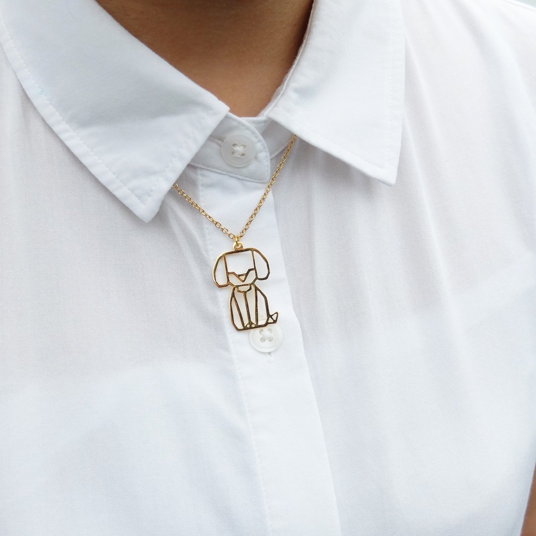 Little Poodle, Origami, Dog Necklace, Dog Lover, Pet Gifts, Gift for her - 项链 - 其他金属 金色