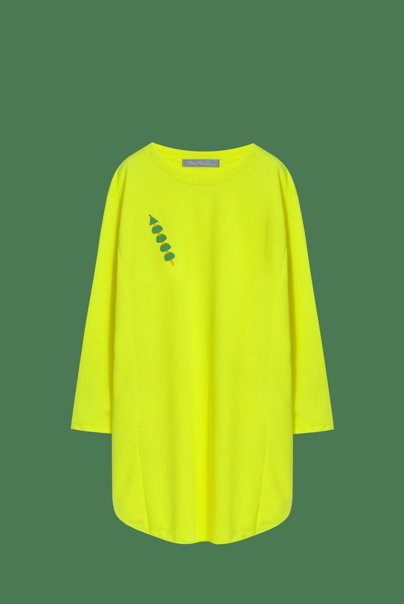 【独家限定】烤一枝圣诞树口味串烧／派对萤光黄长版洋装踢 - 女装 T 恤 - 其他材质 黄色