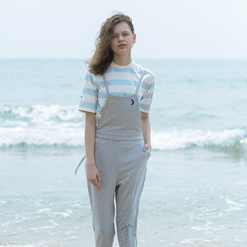 LLANO 睡眠系列 纯棉弹性刺绣绑带9分灰色背带裤 - 背带裤/连体裤 - 其他材质 灰色