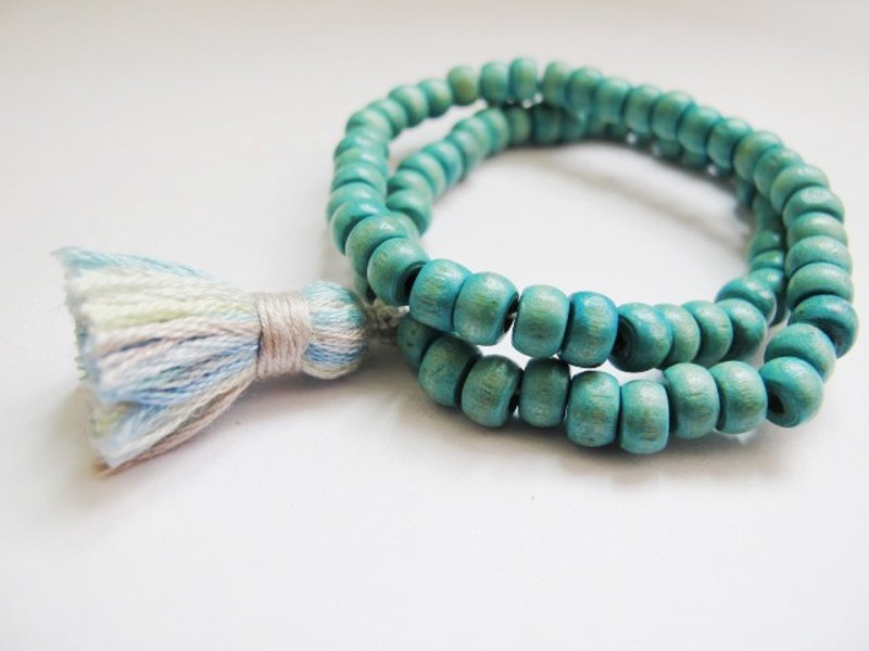 mintneiff-湖水绿小流苏双圈木珠手链 - 手链/手环 - 木头 绿色