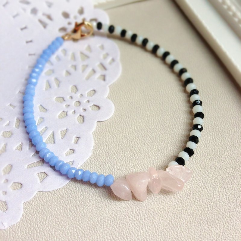 《KeepitPetite》黑白蓝设计・粉晶・捷克切面珠・手链手环 - 手链/手环 - 其他材质 