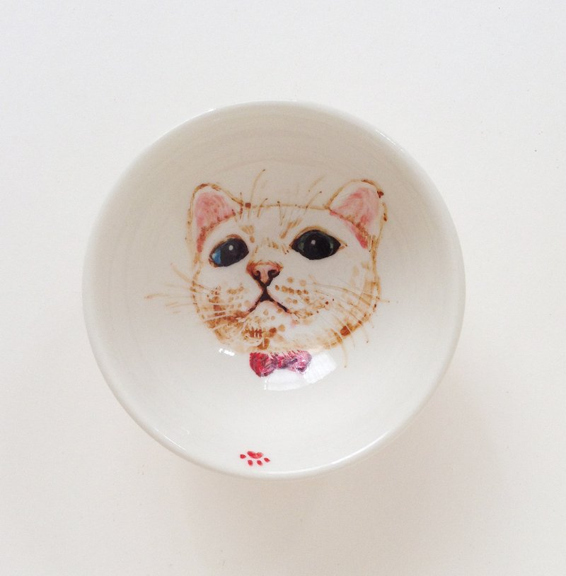 手绘小茶杯-小白猫 - 茶具/茶杯 - 瓷 白色
