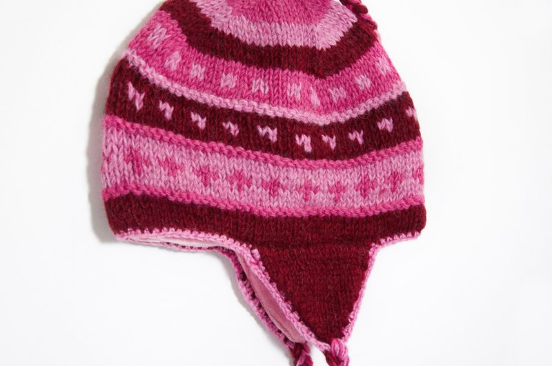 情人节礼物 / 手工编织纯羊毛帽 / 飞行毛帽 / 针织帽 / 毛线帽  - 桃红色东欧图腾 ( 手工限量一件 ) - 帽子 - 其他材质 粉红色