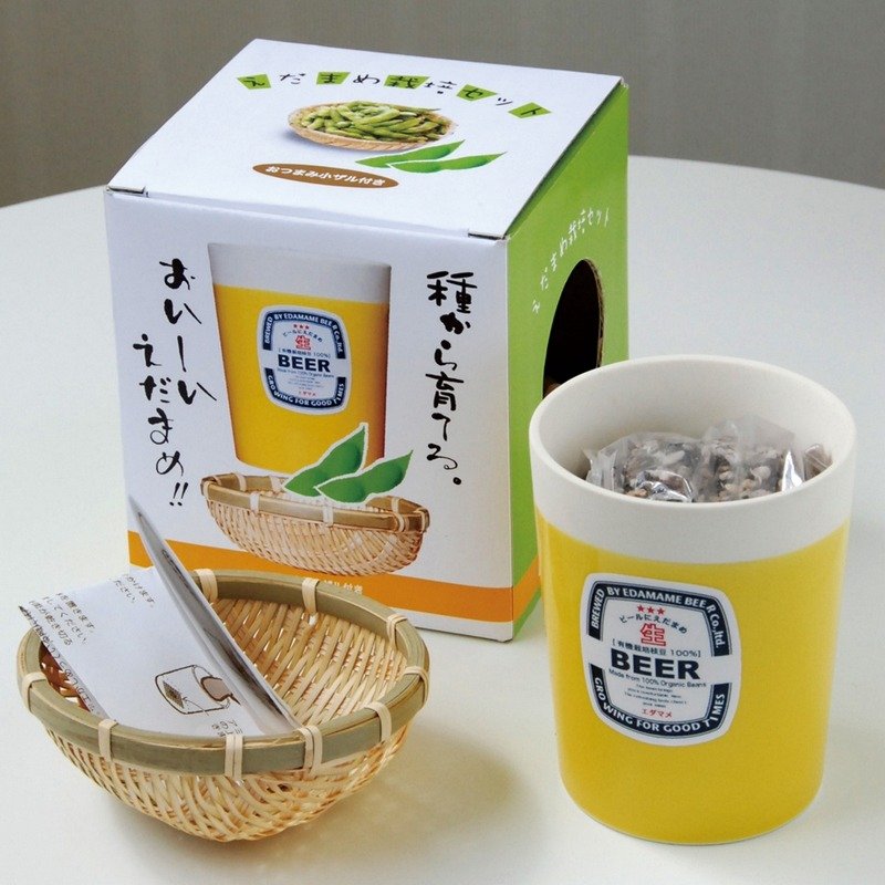 【轻微盒损品】日本BEER 啤酒杯栽培套组 / 毛豆枝豆 - 植栽/盆栽 - 瓷 黄色