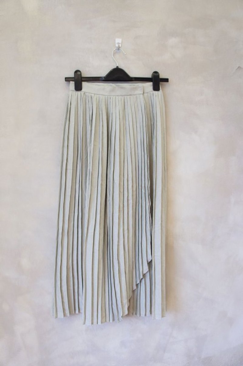 白底细黑直线 百褶式一片裙  PdB古着 - 裙子 - 其他材质 灰色