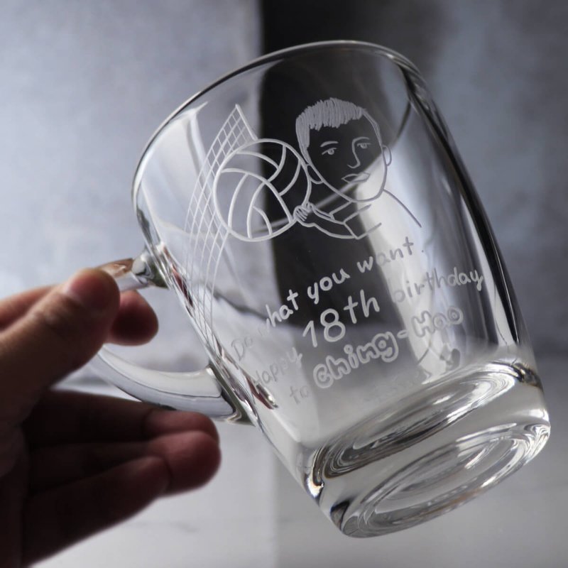 320cc【可刻字的马克杯】(简易Q版)排球魂 体育系排球手 定制化似 - 订制画像 - 玻璃 咖啡色