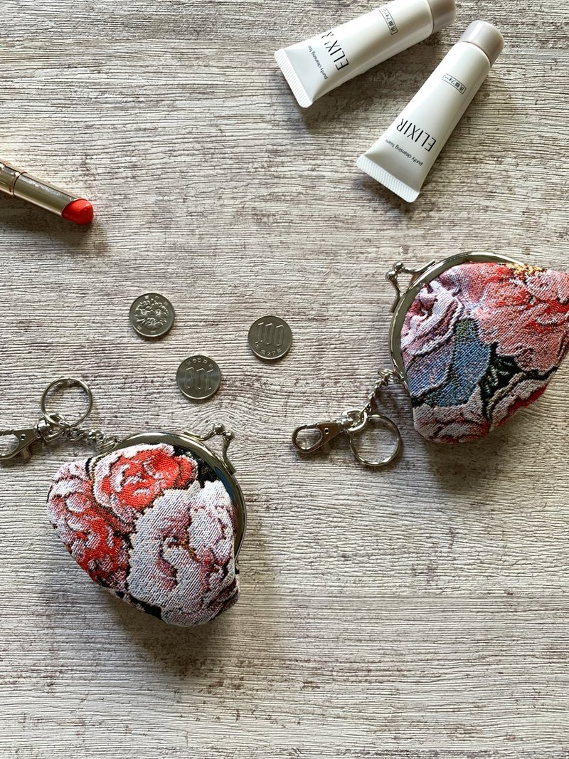 零钱包 / 耳环收纳 / airpods /  防泼水 缇花 复古牡丹 小口金包 - 零钱包 - 其他材质 粉红色