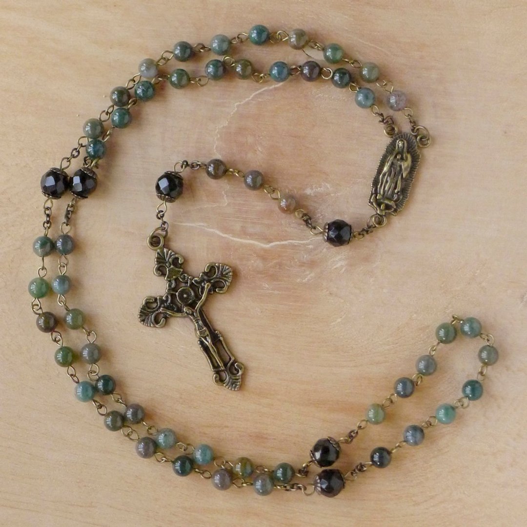 § Rosary § 印度玛瑙+黑玛瑙 - 项链 - 其他材质 绿色