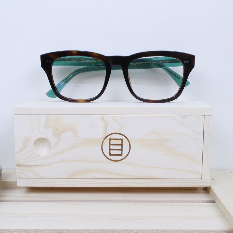 新款经典方框眼镜 亮玳帽＋绿镜腿镜框 - 眼镜/眼镜框 - 塑料 咖啡色