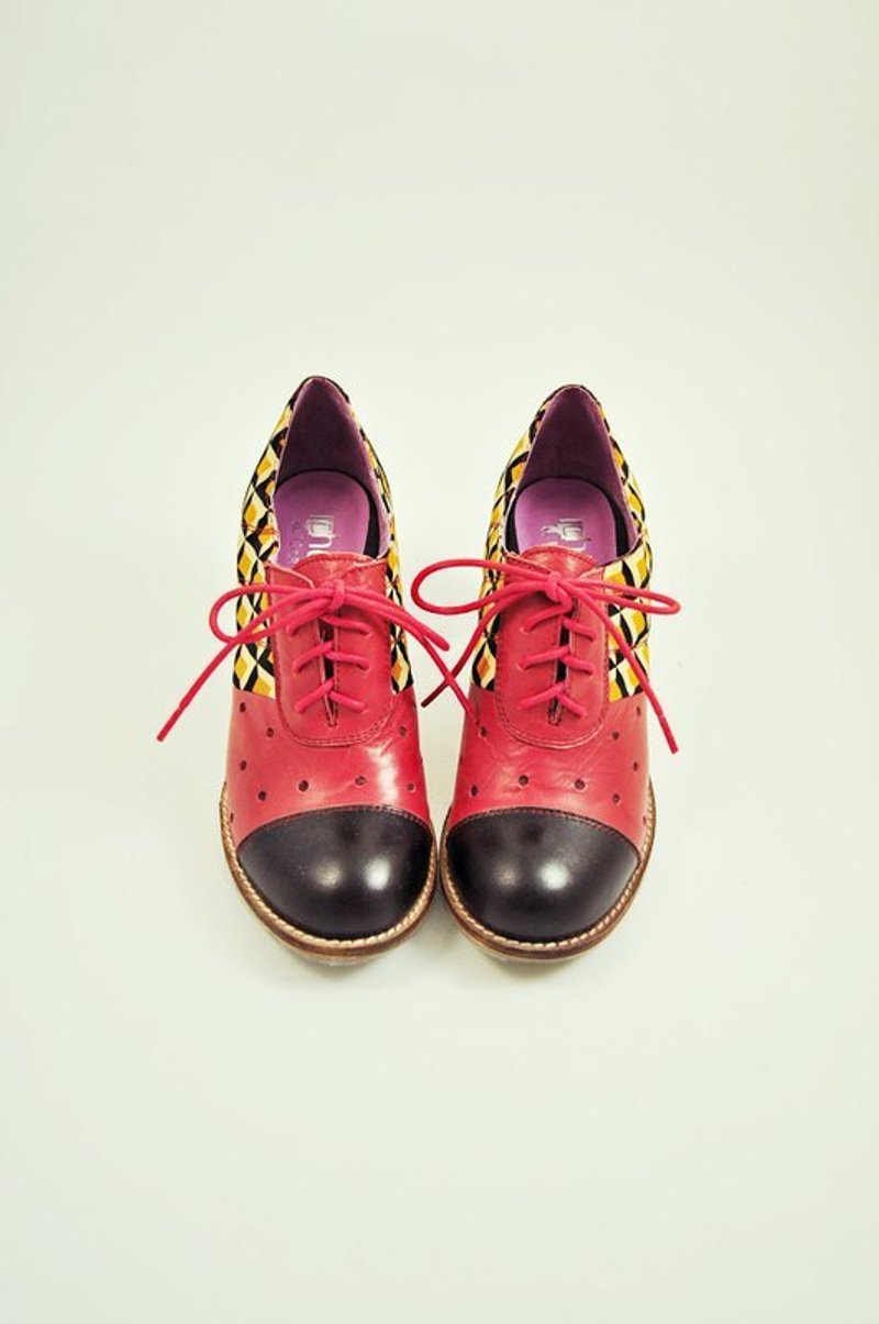 去动物园郊游会唱歌。几何扑克牌粗跟花牛津 - 女款休闲鞋 - 真皮 粉红色