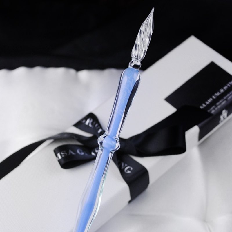 【MSA玻璃文具】(蓝色帛琉)水晶艺术雕刻双色玻璃笔(含玻璃笔座) 刻字订做 (不含墨水) - 其他书写用品 - 玻璃 蓝色