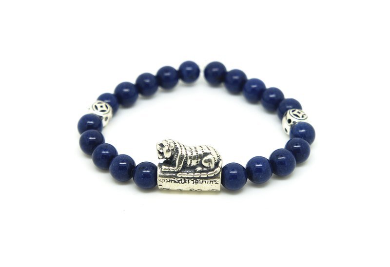 招财纯银咬钱虎青金石弹性手环 - 手链/手环 - 其他金属 蓝色