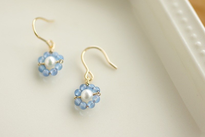 14kgf-Fleur Bleu earrings - 耳环/耳夹 - 半宝石 蓝色